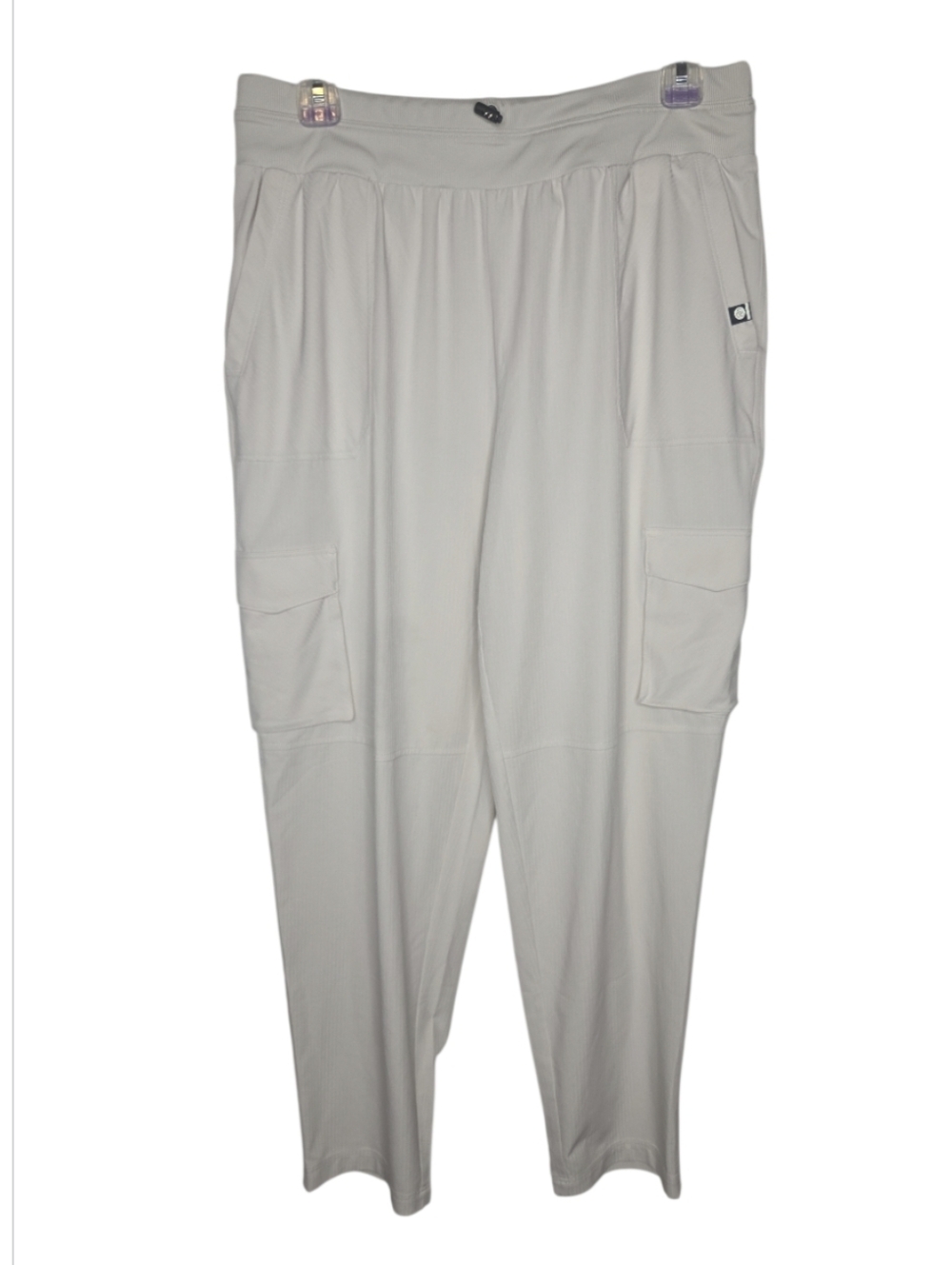 Zella Horizon Elastic Waist Woven Cargo Pants Tone On Tone Beige Stripe Size M